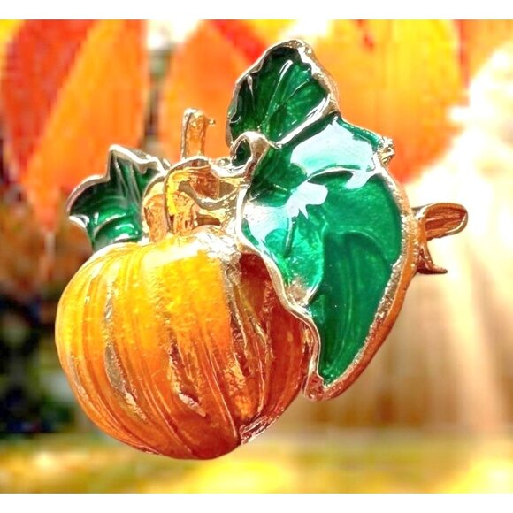 Pumpkin Brooch Pin New Fall Leaves Thanksgiving Bountiful Harvest Festiv… - Picture 5 of 10